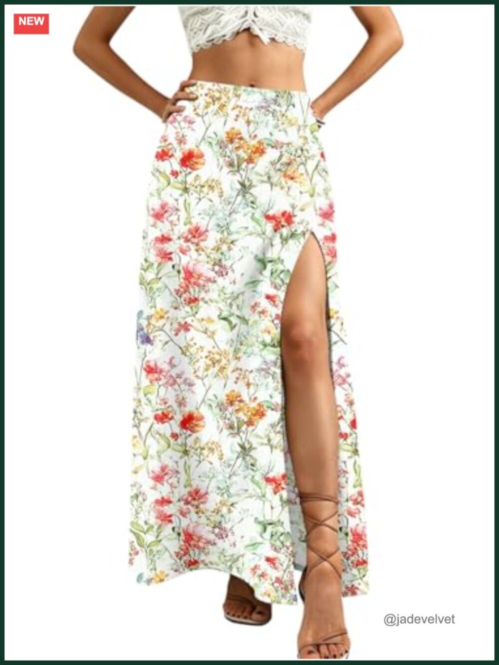 Boho Floral Slit Maxi Skirt High Waisted Long Skirts